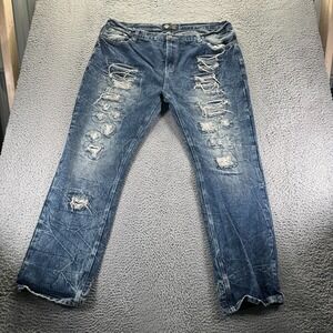 Road Narrows Jeans Men's 42x33 Blue Cotton Denim Straight Leg Faded Distressed